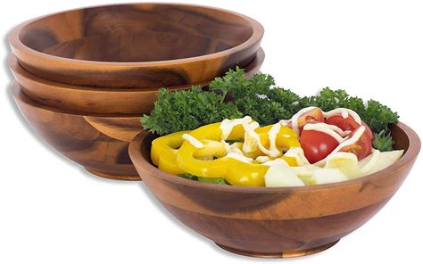 7 Inches Acacia Wooden Salad Bowls - Set of 4 | Vedessi