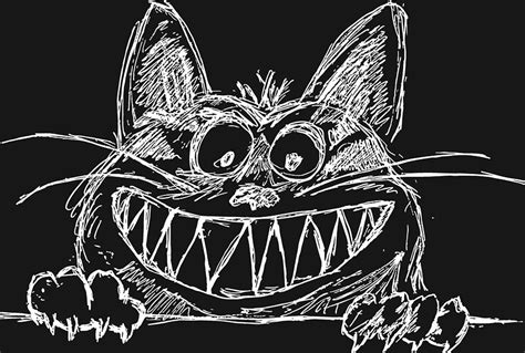 Drawing Funny Cat Chalk Drawings, Hand Drawn Chalk Sketch Of A Crazy ...