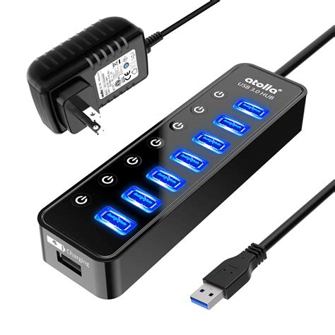 Powered USB Hub 7 Port USB Data Hub with One Smart Charging Port USB Extension | eBay