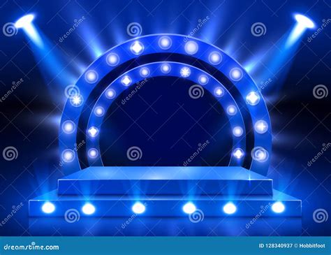 Stage Podium with Lighting, Stage Podium Scene with for Award Ceremony on Blue Background. Stock ...