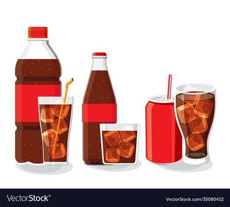 Soft drink bottle and glass set Royalty Free Vector Image