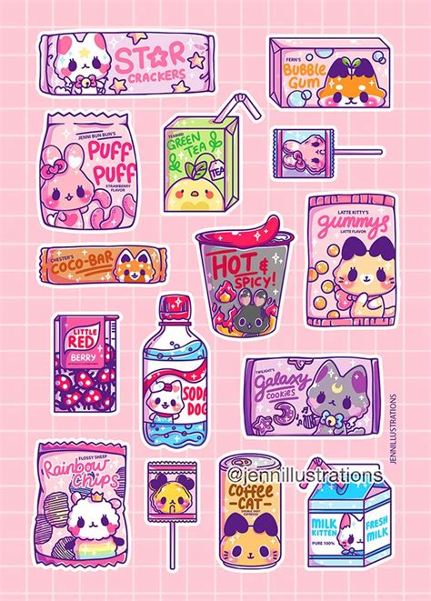 OC Snacks Sticker Sheet | Sticker art, Kawaii stickers, Cute stickers