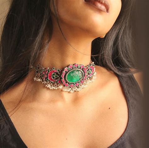 Stone Kundan And Pearl Choker Necklace - South India Jewels