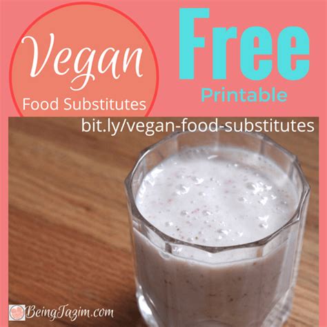 Easy Vegan Food Substitutes Free Printable - Being Tazim