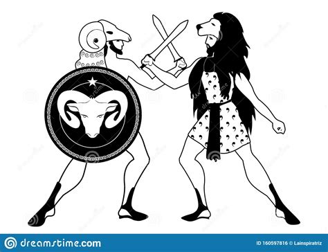 Greek Heroes Crashing Their Swords. Jason and Hercules. Fleece and Lion. Shield with the Image ...