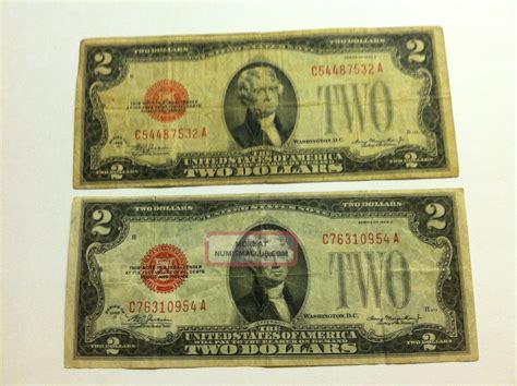 2 - 1928 D $2 Dollar Bill Red Seal Two Dollars