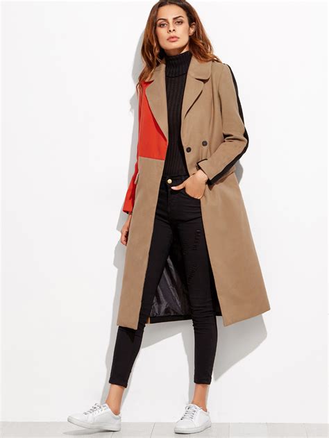 Colorblock Double Breasted Coat | SHEIN USA