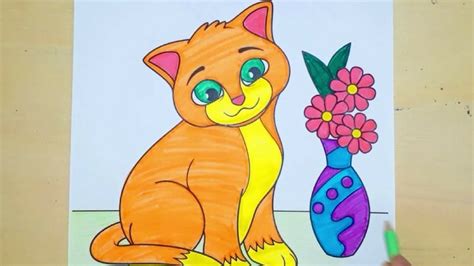 Easy Cat Drawing Colour