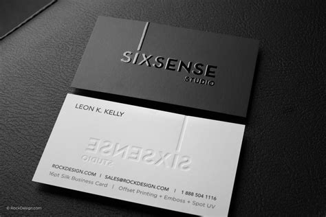 Modern black and white silk business card with emboss and spot UV - Sixsense |… | Embossed ...