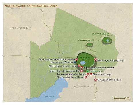 Ngorongoro Map – Detailed map of Ngorongoro Crater Trekking, Rivers And ...