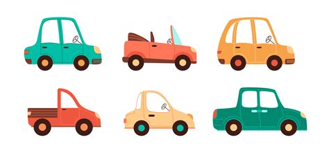 Vector cartoon cars collection for children designs. Isolated simple vehicles set in pastel ...