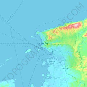 Sorong topographic map, elevation, terrain