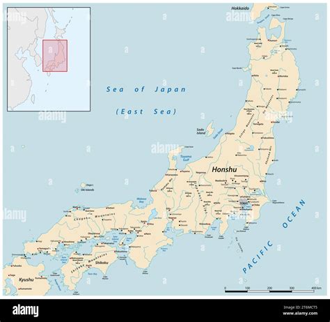 Vector map of the Japanese main island of Honshu Stock Photo - Alamy