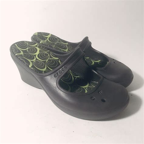 Crocs Frances Wedge Heel Mary Jane Clogs Mules Dark B… - Gem