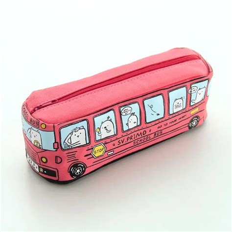 Creative Cute Canvas School Bus Pencil Case with Large Capacity Kid Gift Car Pencil Bag School ...