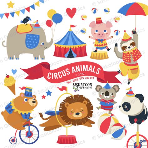 Circus Animals Carnival Clip Art Instant Download File Digital Graphics Product Artwork ...