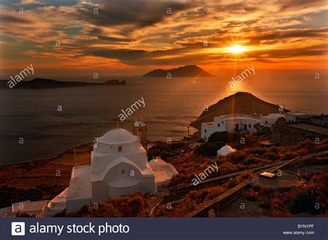 Sunset in Milos island, Cyclades, Greece Stock Photo - Alamy