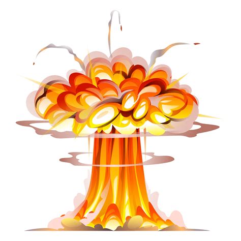 Bomb explosion vector. Atomic explosion with smoke, flame and particles cartoon illustration ...