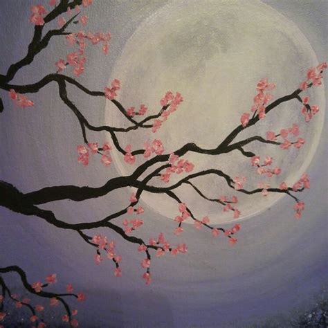 Cherry blossom moon | Cherry blossom painting, Cherry blossom painting ...