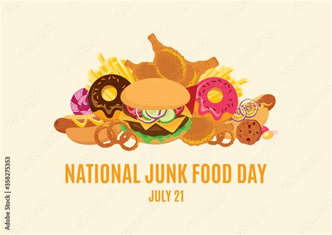 National Junk Food Day vector. Fast food icon vector. Fast food pile of ...