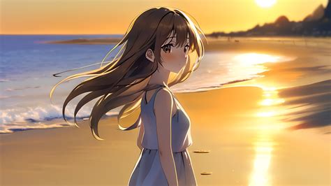 HD Anime Girl at Beautiful Beach Sunset Wallpaper, HD Anime 4K Wallpapers, Images and Background ...