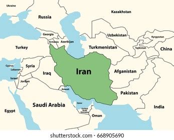 Political Map Iran Surrounding Countries Highlighted Stock Vector ...