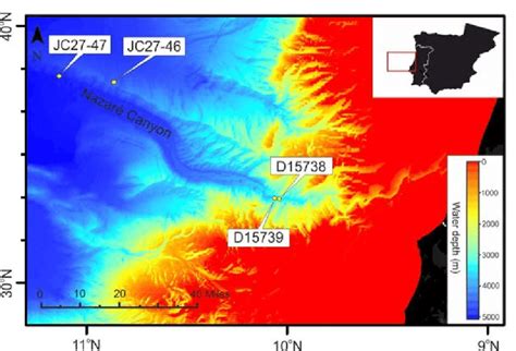 2: Location map of the Nazaré Canyon and the locations of canyon cores... | Download Scientific ...