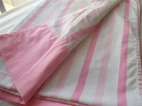 Vintage 1980s Pink Striped Sheet Twin Size Flat 66 x by Reneesance