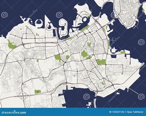 Map of the City of Manama, Kingdom of Bahrain Stock Illustration ...