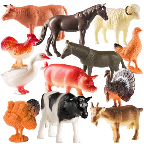 Buy Bedwina Farm Animal Toys - Pack of 12 - Plastic Farm Animals for ...