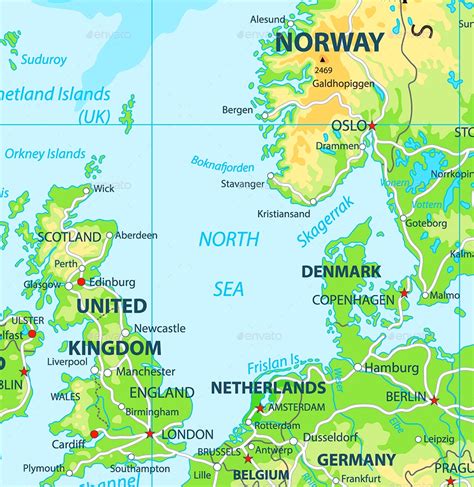 North Sea physical map - Ontheworldmap.com