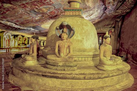 5th Century Dambulla Cave Temple And Statues In Dambulla, Sri Lanka. Dambulla Cave Temple Is The ...