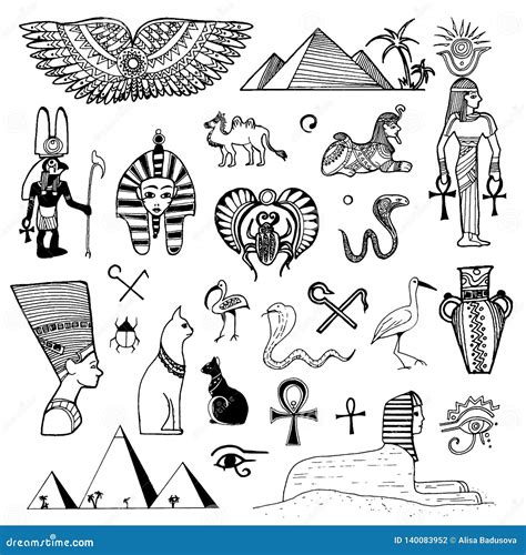 Egypt Symbols And Attributes With Isis Goddess And Pyramid Vector Set | CartoonDealer.com #220782750