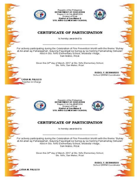 Certificates Fire Prevention