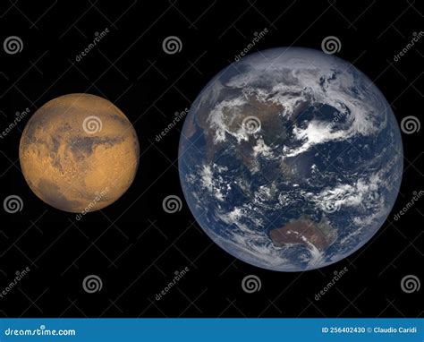 Accurate Size Comparison of Earth and Mars. Planet of Solar System Stock Photo - Image of ...