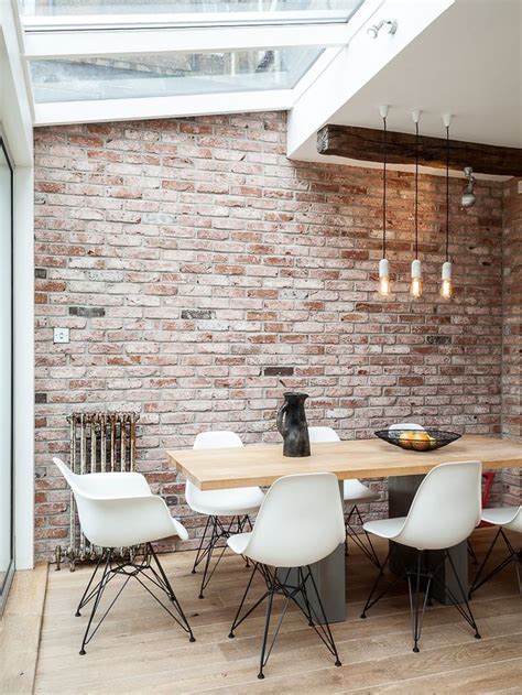 whitewash brick Industrial Dining Room Designs London brick wall distressed wood industrial ...