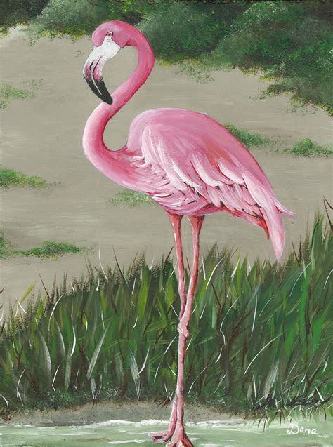 Pink Flamingo #2 ..acrylic.......Dana Carter Flamingo Painting ...