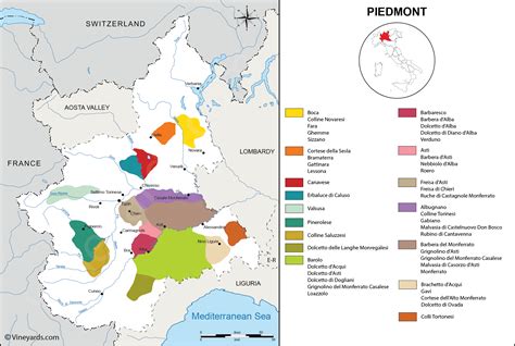 Piedmont Map of Vineyards Wine Regions