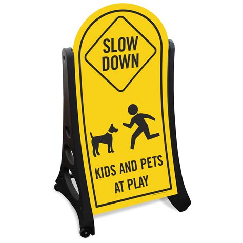 Kids And Pets At Play Slow Down Sidewalk Sign, SKU: K-Roll-1064