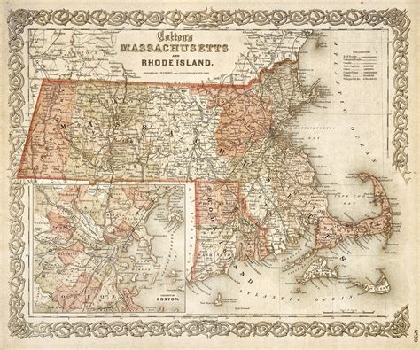 Massachusetts Map Map of Massachusetts 1865 Vintage Map Restoration Decorator Old Style ...