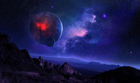 night, The, Starry, Sky, Mountains, Space, Planet, Satellite, Terrain, Nebula Wallpapers HD ...