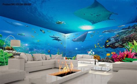 3D Ray Coral Reef Fish Entire Room Bathroom Wallpaper Wall Mural Art Decor Prints IDCQW-000205 ...