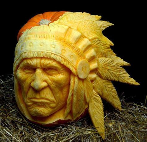 Indian head carved out of a pumpkin. I like! 3d Pumpkin Carving, Awesome Pumpkin Carvings, Food ...