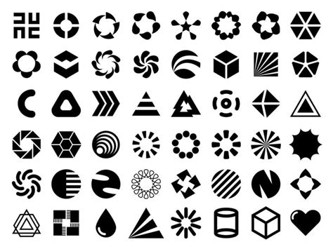 the different shapes and sizes of logos are shown in black on a white background,