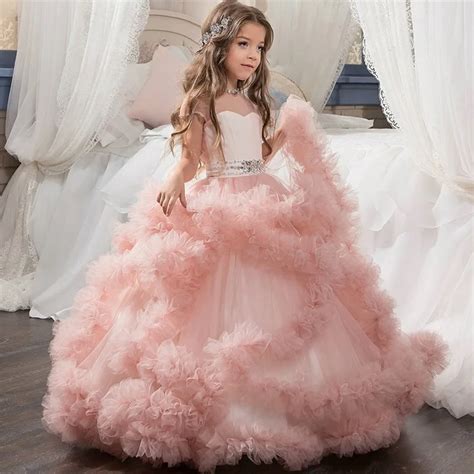 Girls Wedding Dress Kids Princess Dress Little Girl Ball Gown Clothes Baby Floor Satin Dresses ...