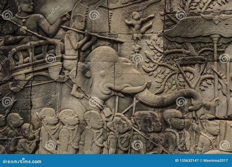 Bas-relief Sculpture at Bayon Temple, Angkor Wat, Siem Reap, Cambodia ...