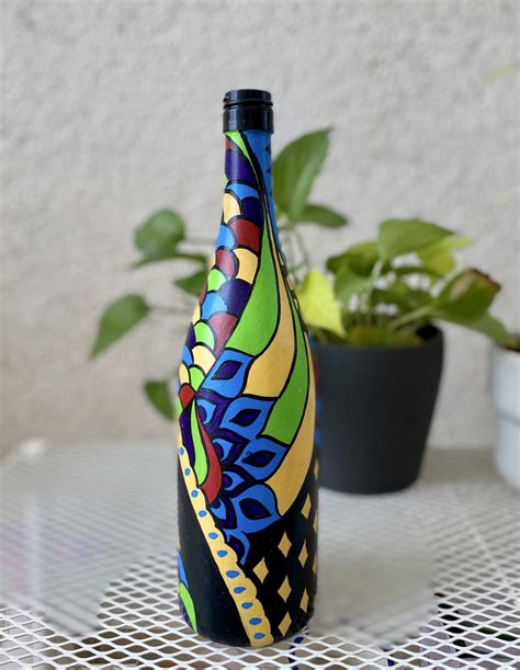 Hand Painted Glass Bottle Vase - Multi colored design | imagicArt