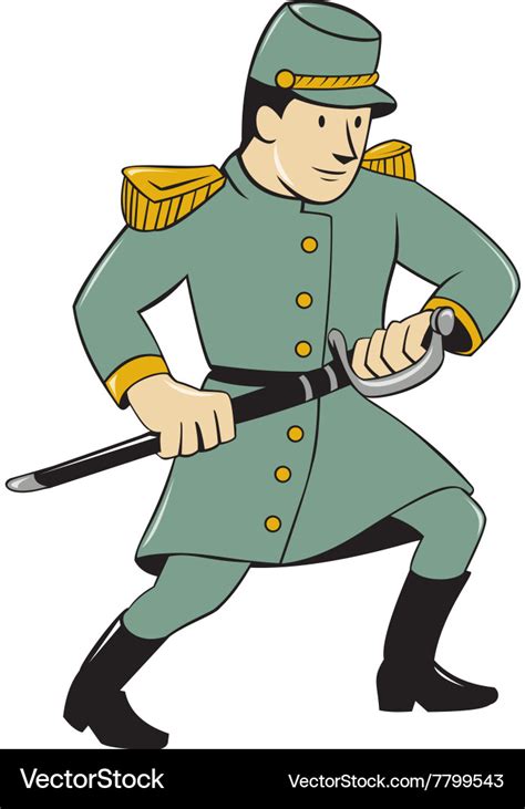 Confederate army soldier drawing sword cartoon Vector Image