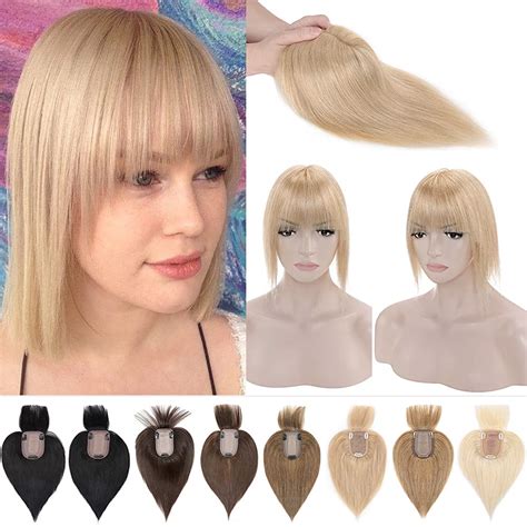 Buy SEGO 100% Remy Human Hair Toppers with Bangs for Women Silk Base Clip in Crown Topper ...