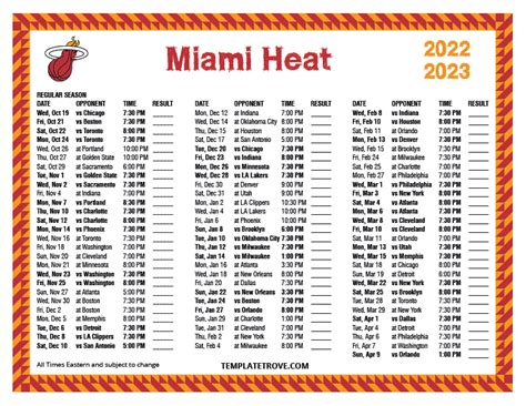 Printable 2022-2023 Miami Heat Schedule